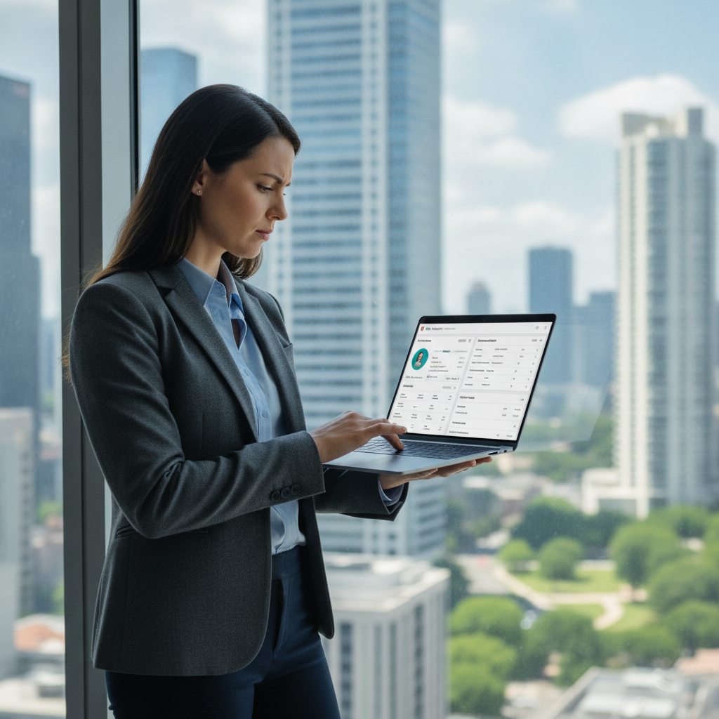 Profissional de CX analisa dashboard com perfil unificado de CDP e visão de conta CRM lado a lado em laptop